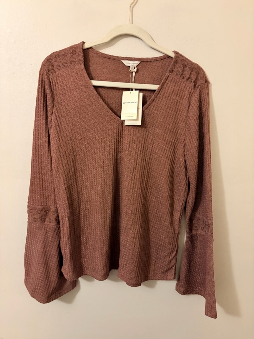 Lucky Brand Brown Ribbed V-Neck Bell Sleeve Tunic - Picture 3 of 7